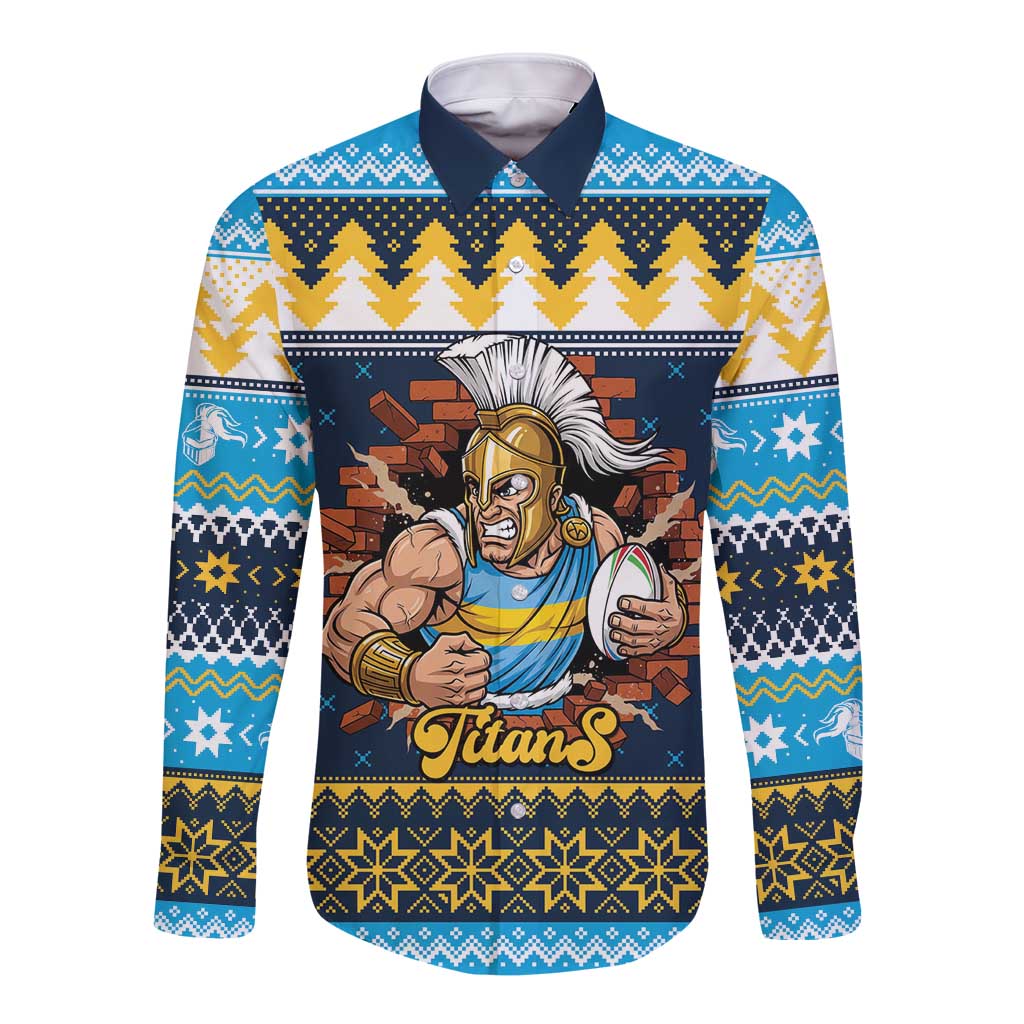 Santa’s Titan Warrior Personalized Long Sleeve Button Shirt Christmas Rugby League Spirit - Aussie Hoodie