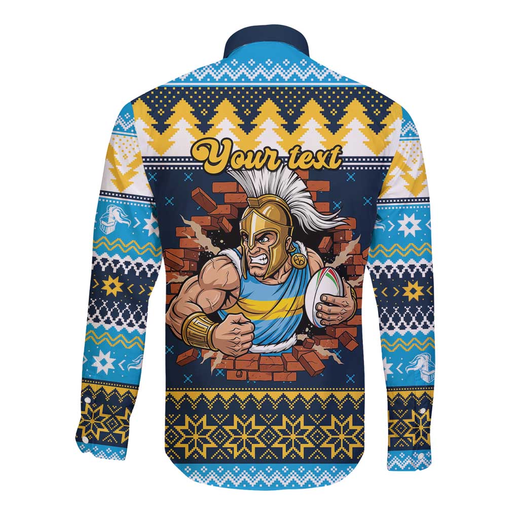 Santa’s Titan Warrior Personalized Long Sleeve Button Shirt Christmas Rugby League Spirit - Aussie Hoodie