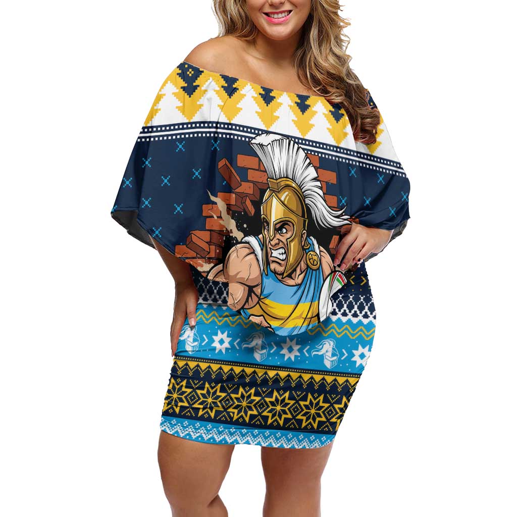 Santa’s Titan Warrior Personalized Off Shoulder Short Dress Christmas Rugby League Spirit - Aussie Hoodie