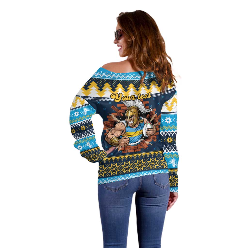 Santa’s Titan Warrior Personalized Off Shoulder Sweater Christmas Rugby League Spirit - Aussie Hoodie