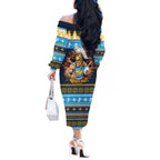 Santa’s Titan Warrior Personalized Off The Shoulder Long Sleeve Dress Christmas Rugby League Spirit - Aussie Hoodie