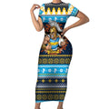 Santa’s Titan Warrior Personalized Short Sleeve Bodycon Dress Christmas Rugby League Spirit - Aussie Hoodie