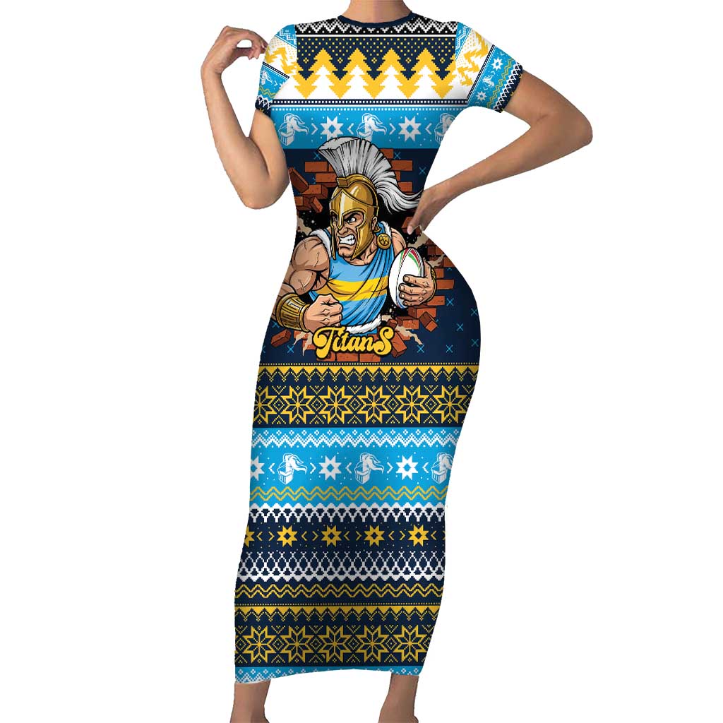 Santa’s Titan Warrior Personalized Short Sleeve Bodycon Dress Christmas Rugby League Spirit - Aussie Hoodie