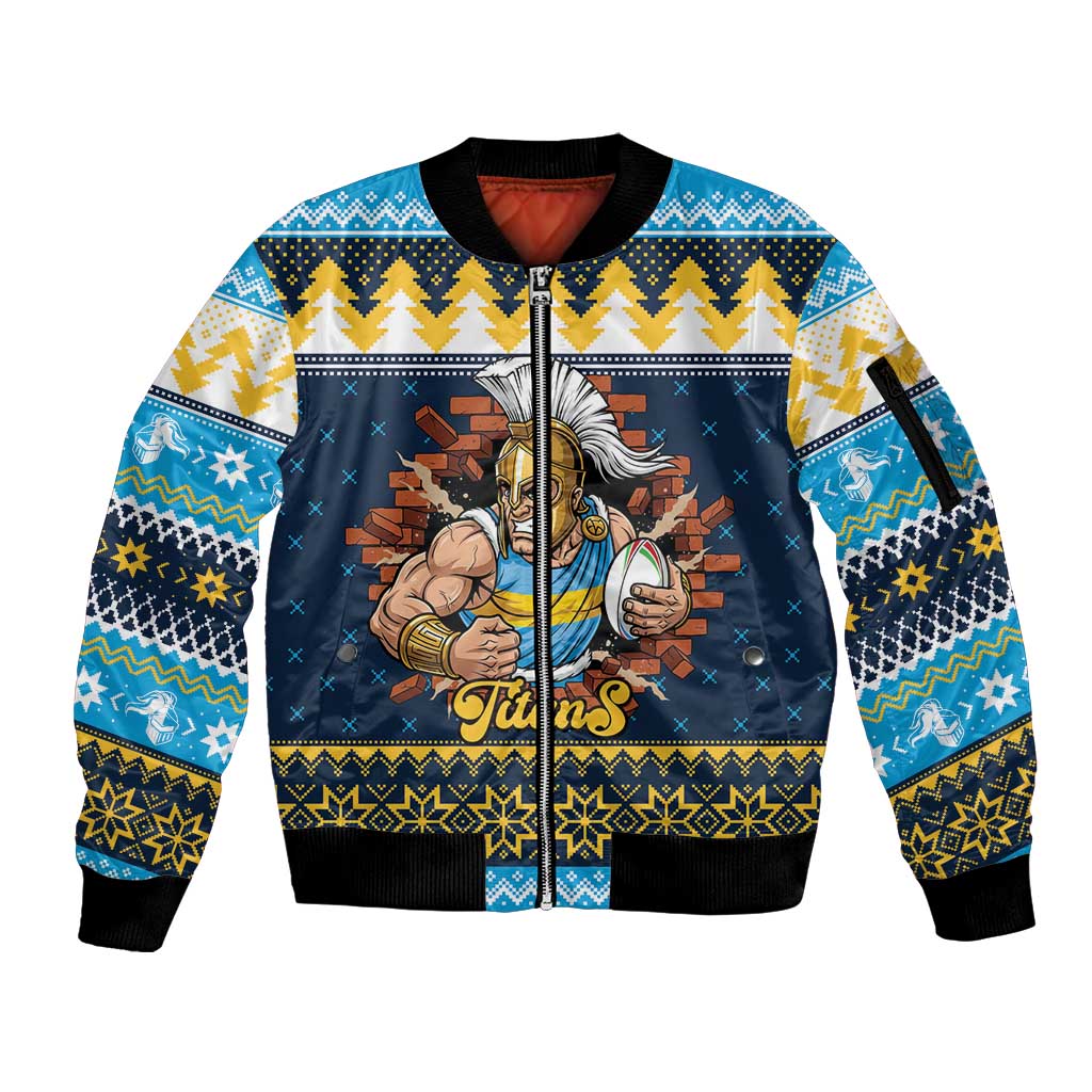 Santa’s Titan Warrior Personalized Sleeve Zip Bomber Jacket Christmas Rugby League Spirit - Aussie Hoodie