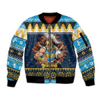 Santa’s Titan Warrior Personalized Sleeve Zip Bomber Jacket Christmas Rugby League Spirit - Aussie Hoodie