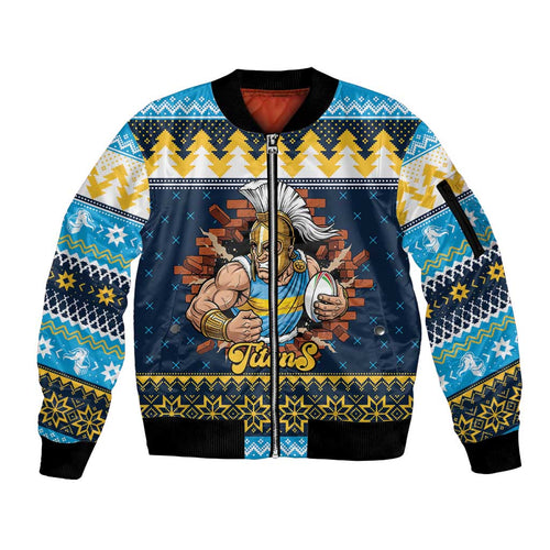 Santa’s Titan Warrior Personalized Sleeve Zip Bomber Jacket Christmas Rugby League Spirit - Aussie Hoodie