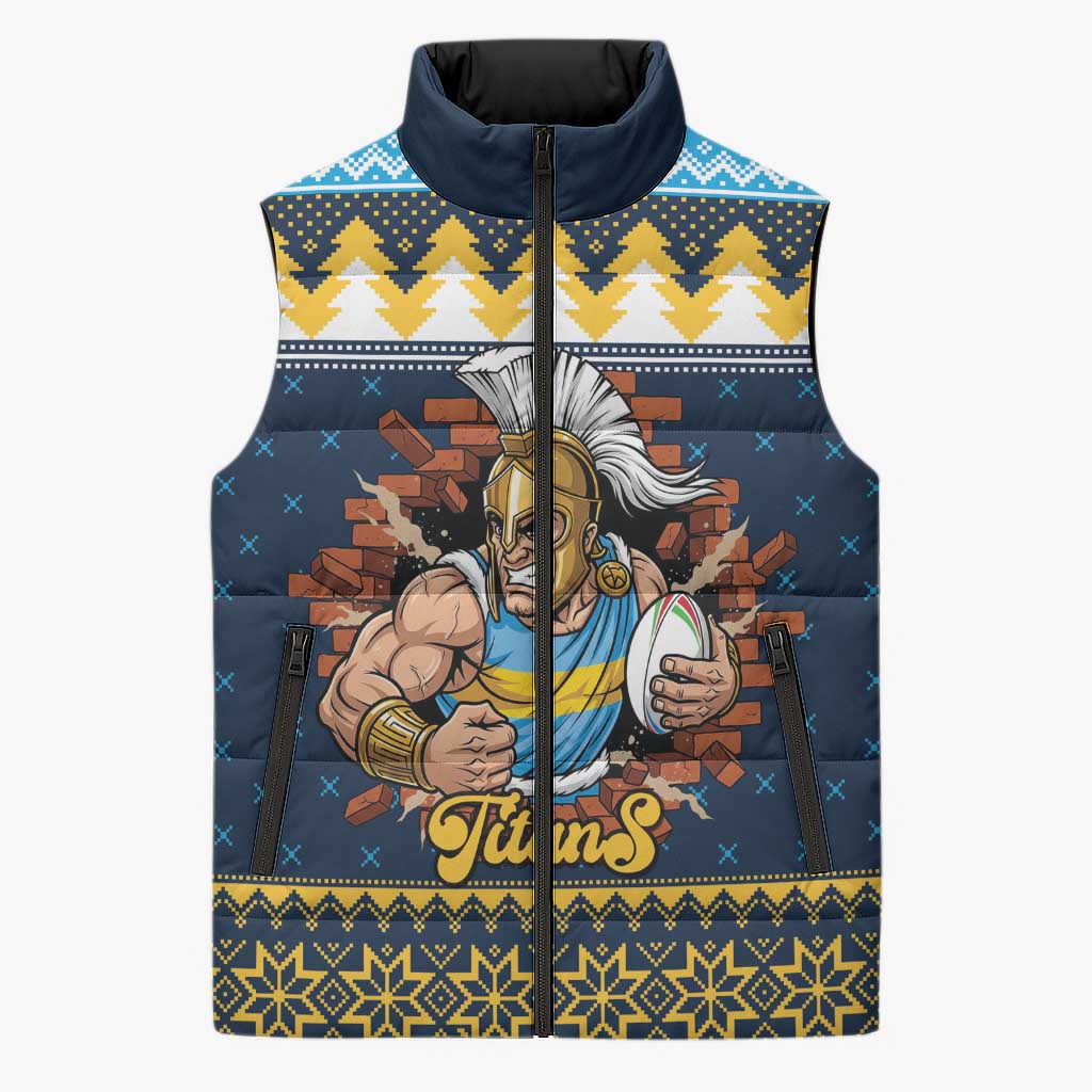 Santa’s Titan Warrior Personalized Sleeveless Puffer Jacket Christmas Rugby League Spirit - Aussie Hoodie