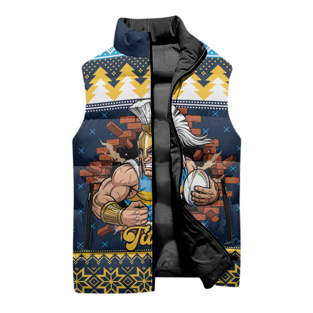 Santa’s Titan Warrior Personalized Sleeveless Puffer Jacket Christmas Rugby League Spirit - Aussie Hoodie