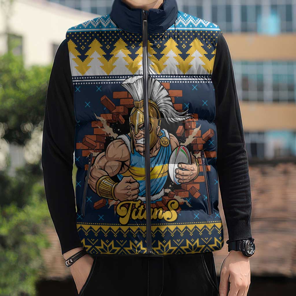Santa’s Titan Warrior Personalized Sleeveless Puffer Jacket Christmas Rugby League Spirit - Aussie Hoodie
