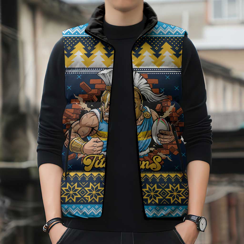 Santa’s Titan Warrior Personalized Sleeveless Puffer Jacket Christmas Rugby League Spirit - Aussie Hoodie