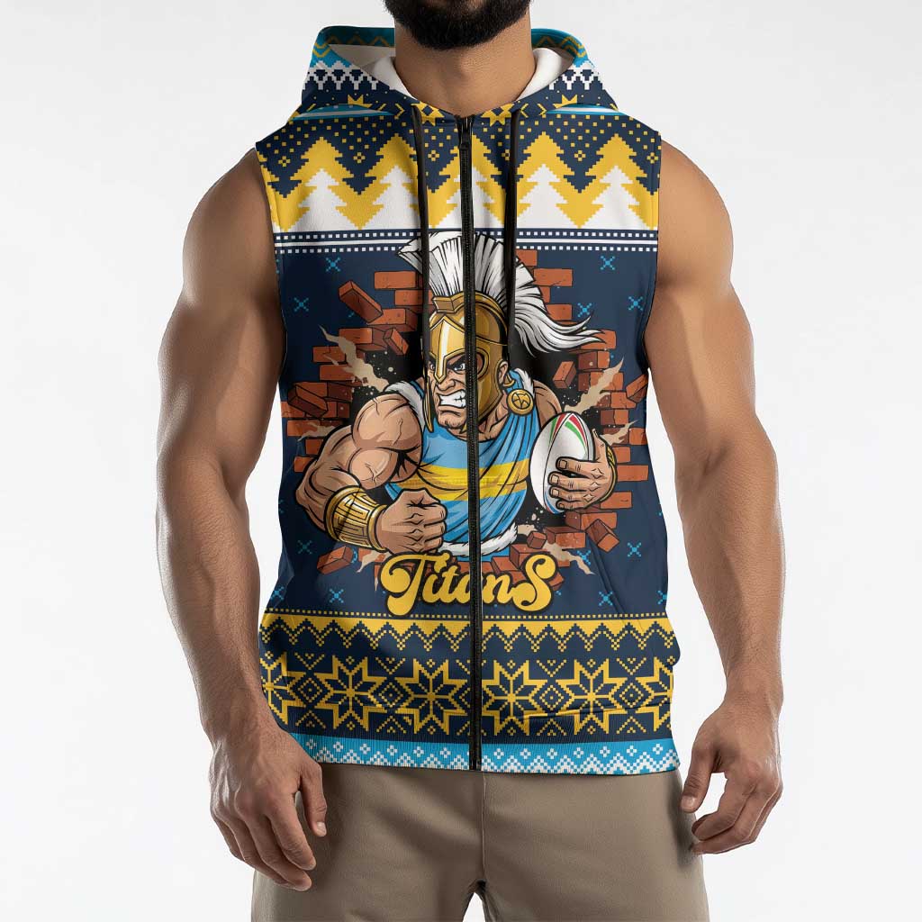 Santas Titan Warrior Personalized Sleeveless Zip Hoodie Christmas Rugby League Spirit LT9