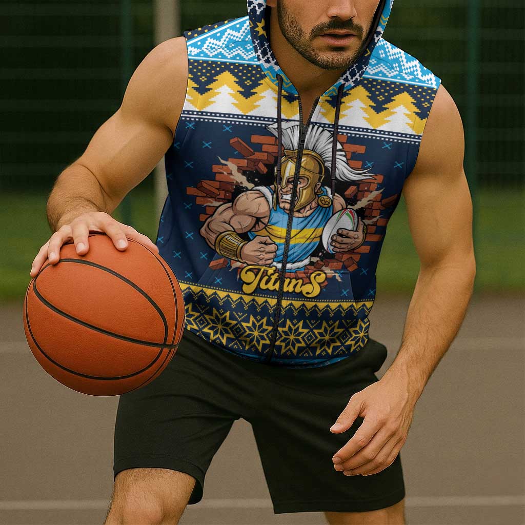 Santas Titan Warrior Personalized Sleeveless Zip Hoodie Christmas Rugby League Spirit LT9
