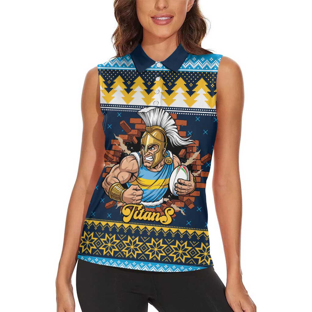 Santa’s Titan Warrior Personalized Women Sleeveless Polo Shirt Christmas Rugby League Spirit - Aussie Hoodie