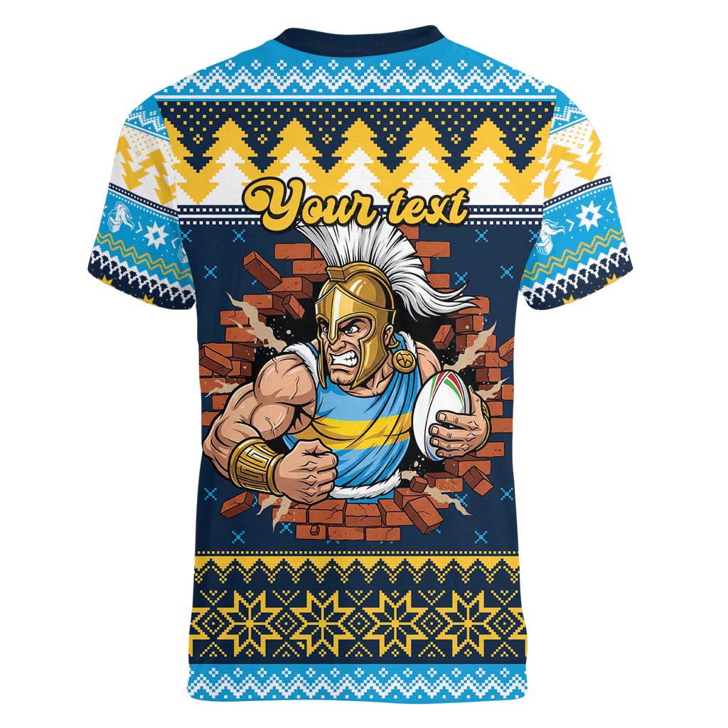 Santa’s Titan Warrior Personalized Women V-Neck T-Shirt Christmas Rugby League Spirit - Aussie Hoodie