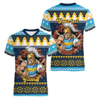 Santa’s Titan Warrior Personalized Women V-Neck T-Shirt Christmas Rugby League Spirit - Aussie Hoodie