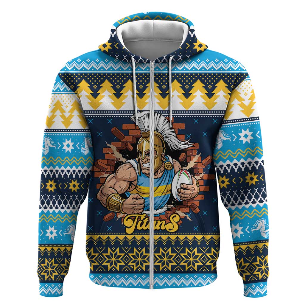 Santa’s Titan Warrior Personalized Zip Hoodie Christmas Rugby League Spirit - Aussie Hoodie