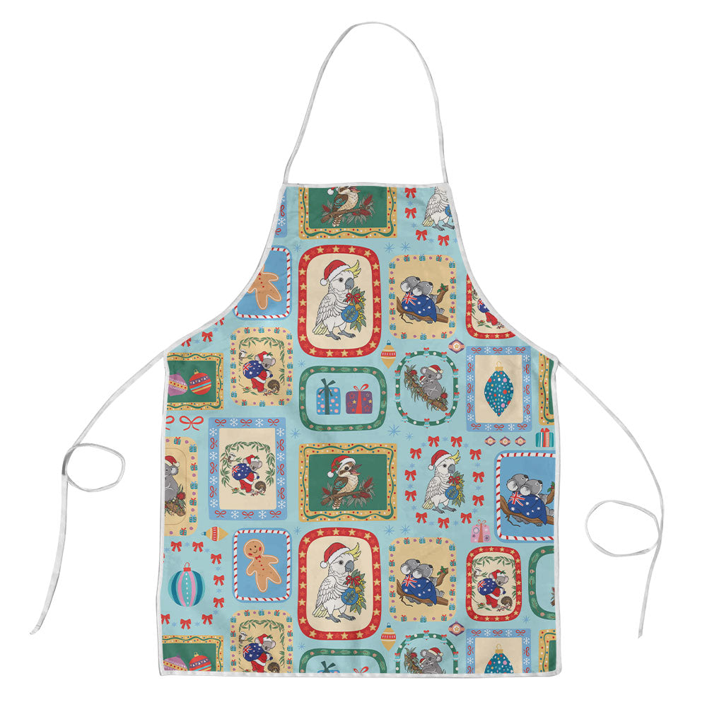 Australia Wildlife Christmas Stamp Apron Blue Aussie Native Animal Seamless Pattern