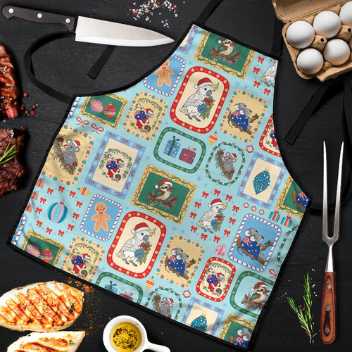 Australia Wildlife Christmas Stamp Apron Blue Aussie Native Animal Seamless Pattern