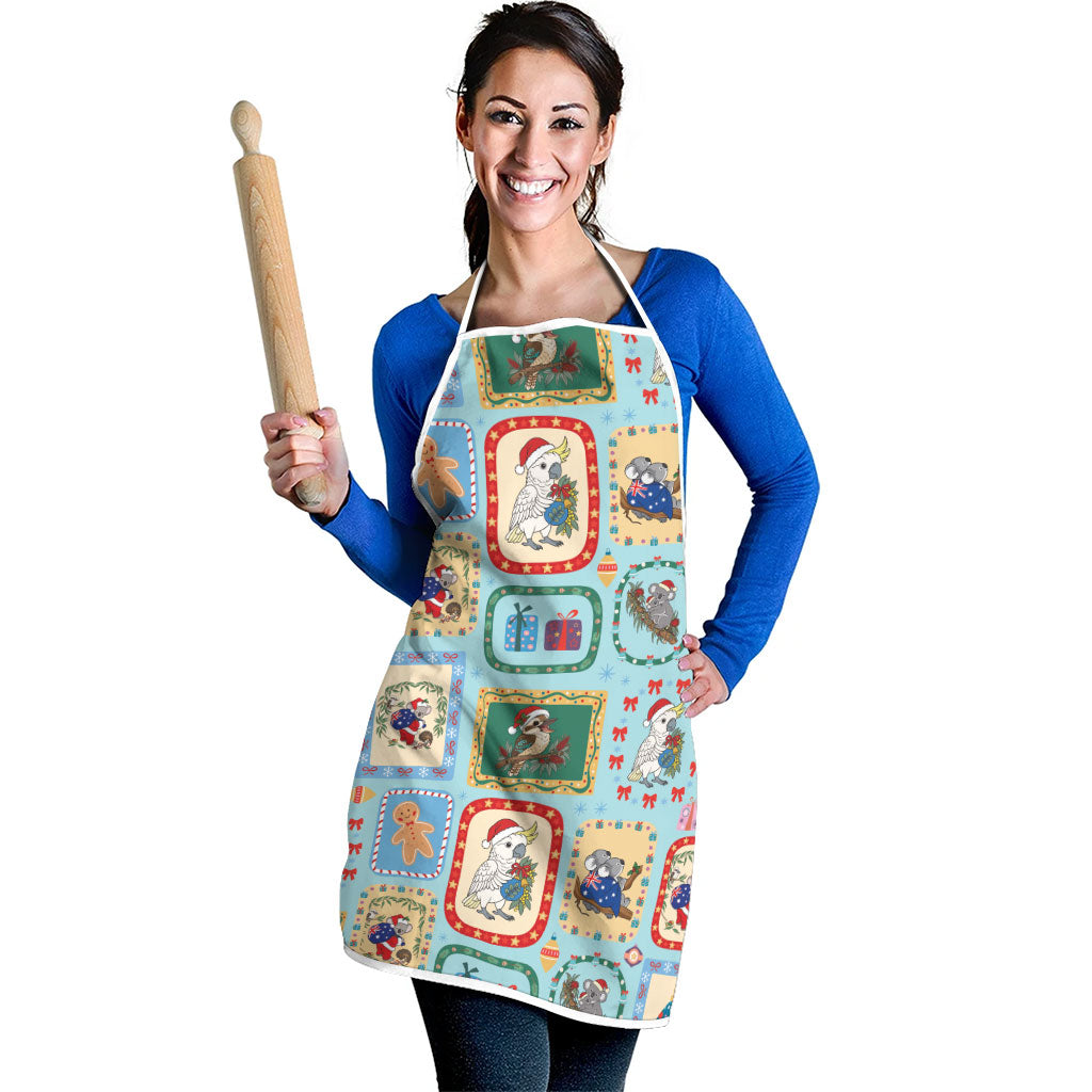 Australia Wildlife Christmas Stamp Apron Blue Aussie Native Animal Seamless Pattern
