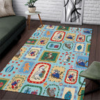 Australia Wildlife Christmas Stamp Area Rug Blue Aussie Native Animal Seamless Pattern