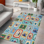 Australia Wildlife Christmas Stamp Area Rug Blue Aussie Native Animal Seamless Pattern