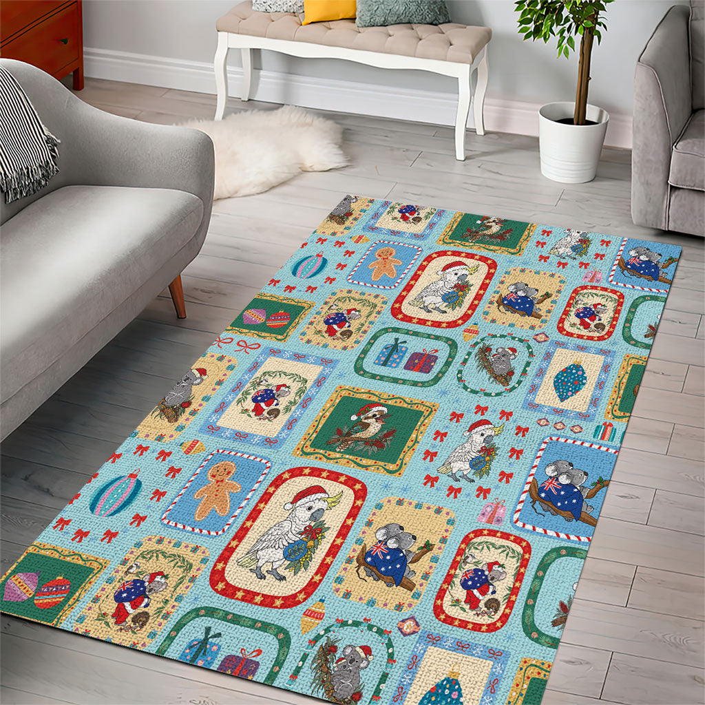Australia Wildlife Christmas Stamp Area Rug Blue Aussie Native Animal Seamless Pattern