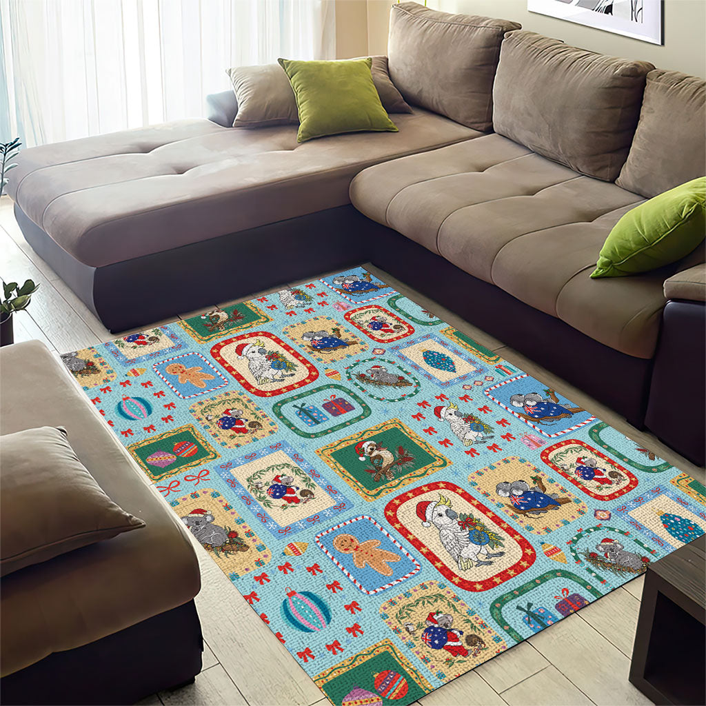 Australia Wildlife Christmas Stamp Area Rug Blue Aussie Native Animal Seamless Pattern