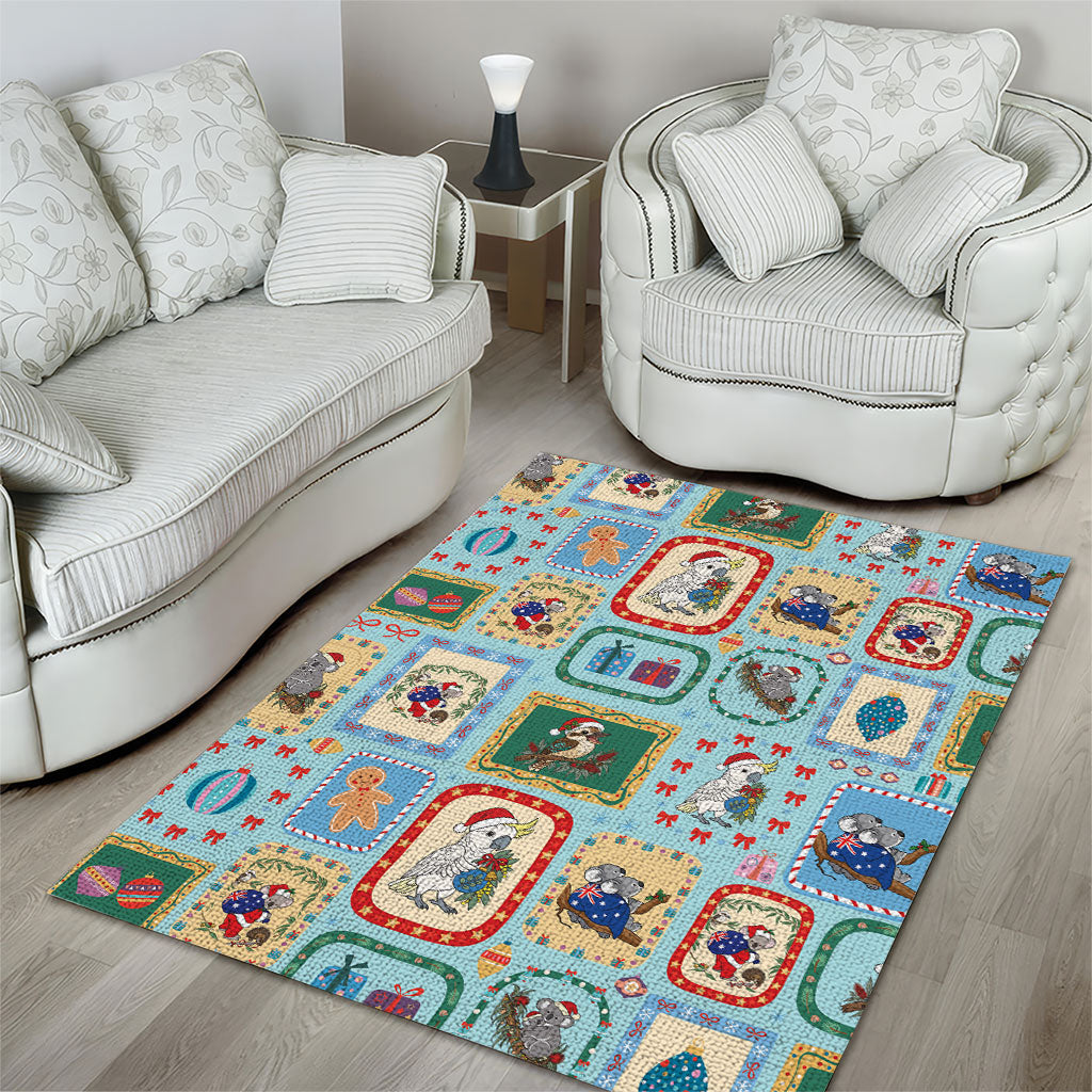 Australia Wildlife Christmas Stamp Area Rug Blue Aussie Native Animal Seamless Pattern