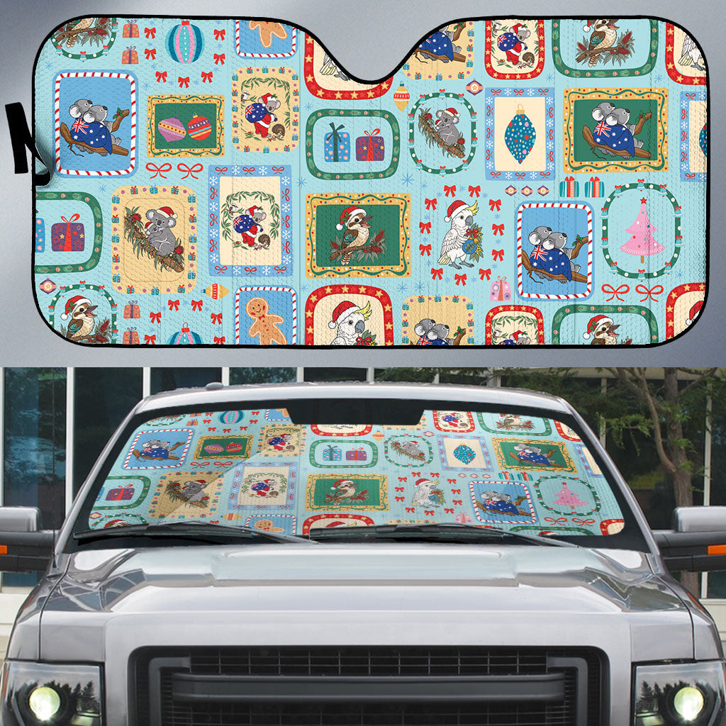 Australia Wildlife Christmas Stamp Auto Sun Shade Blue Aussie Native Animal Seamless Pattern