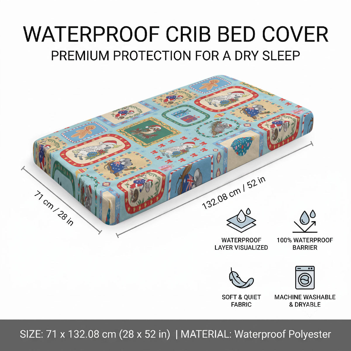 Australia Wildlife Christmas Stamp Baby Bed Cover Blue Aussie Native Animal Seamless Pattern