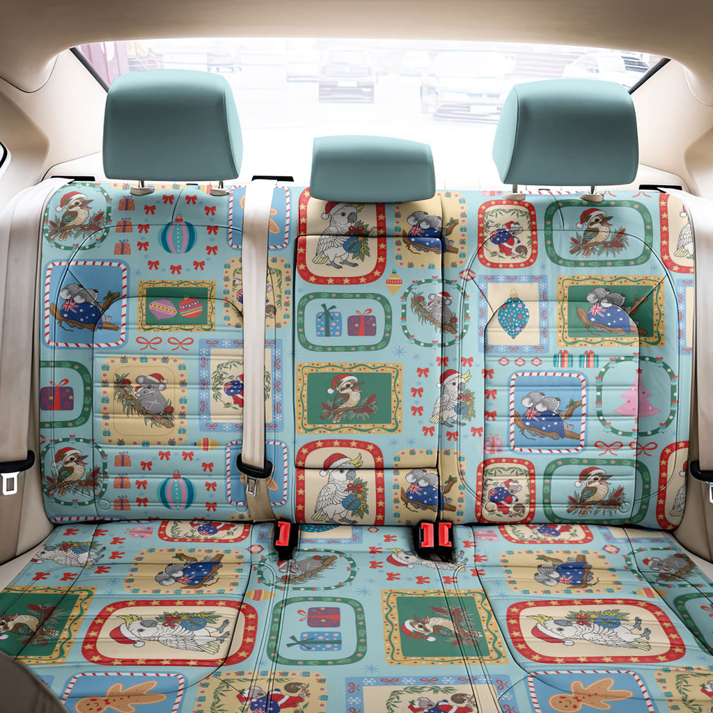 Australia Wildlife Christmas Stamp Back Car Seat Cover Blue Aussie Native Animal Seamless Pattern