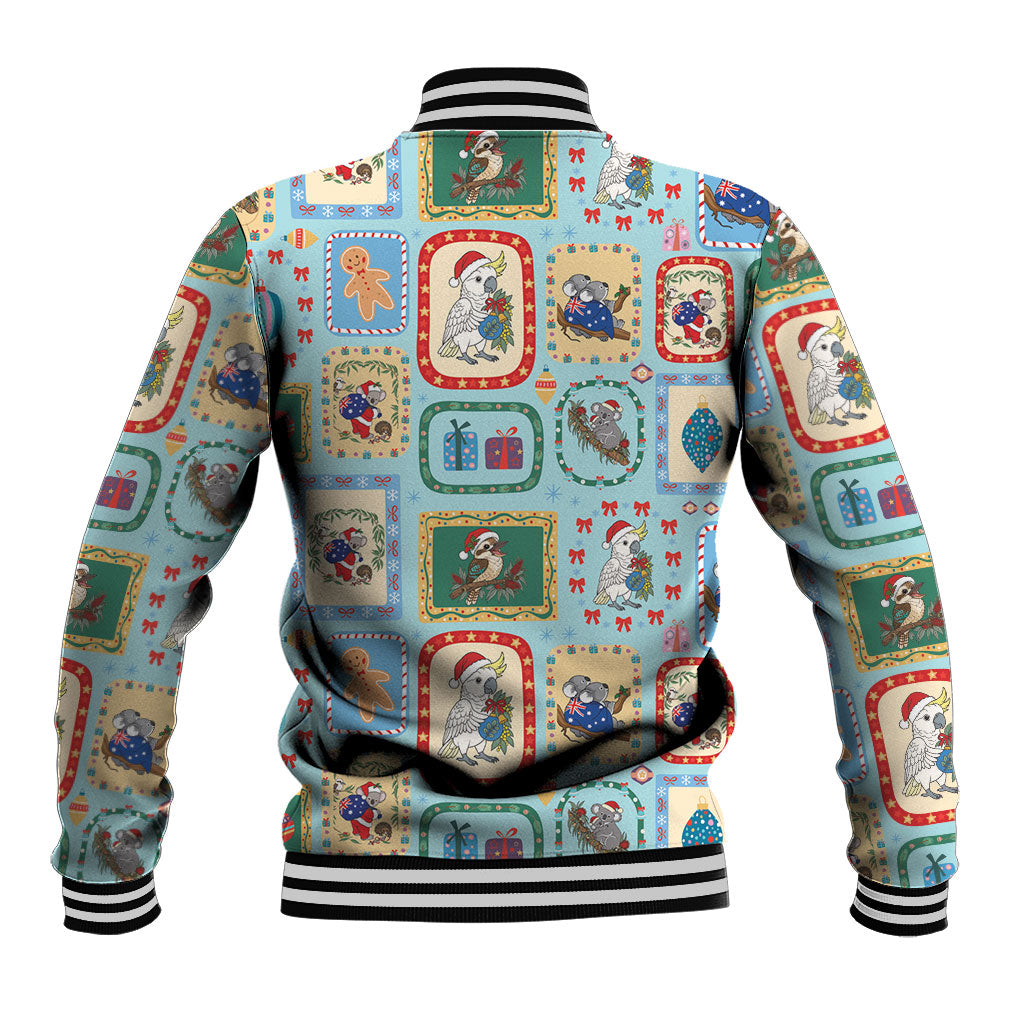 Australia Wildlife Christmas Stamp Baseball Jacket Blue Aussie Native Animal Seamless Pattern