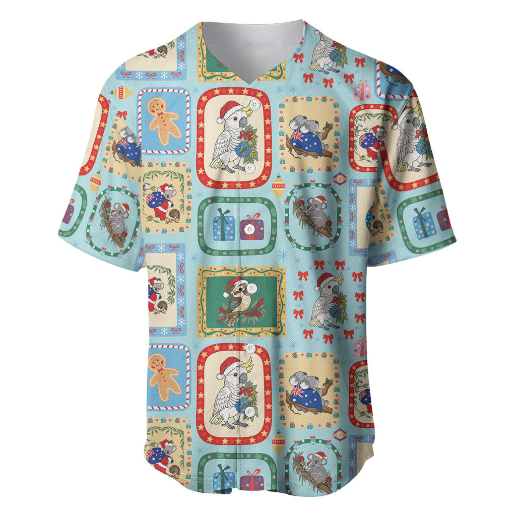 Australia Wildlife Christmas Stamp Baseball Jersey Blue Aussie Native Animal Seamless Pattern