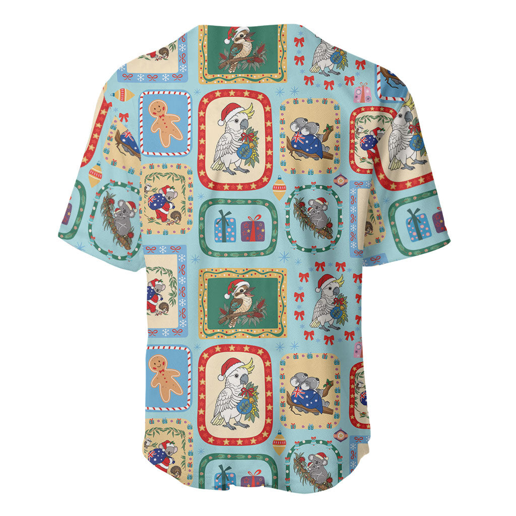 Australia Wildlife Christmas Stamp Baseball Jersey Blue Aussie Native Animal Seamless Pattern