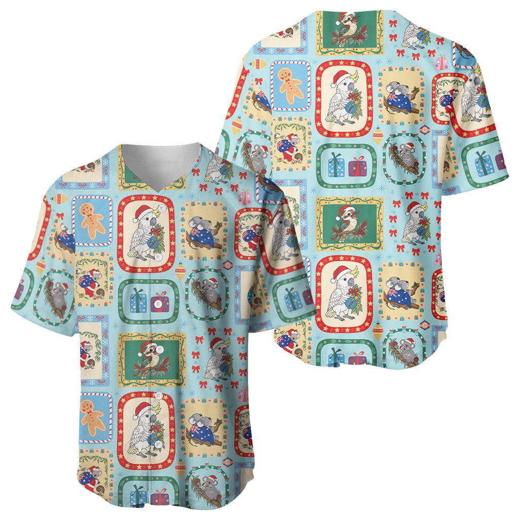 Australia Wildlife Christmas Stamp Baseball Jersey Blue Aussie Native Animal Seamless Pattern