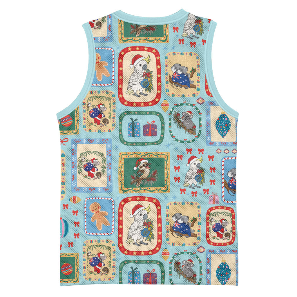 Australia Wildlife Christmas Stamp Basketball Jersey Blue Aussie Native Animal Seamless Pattern