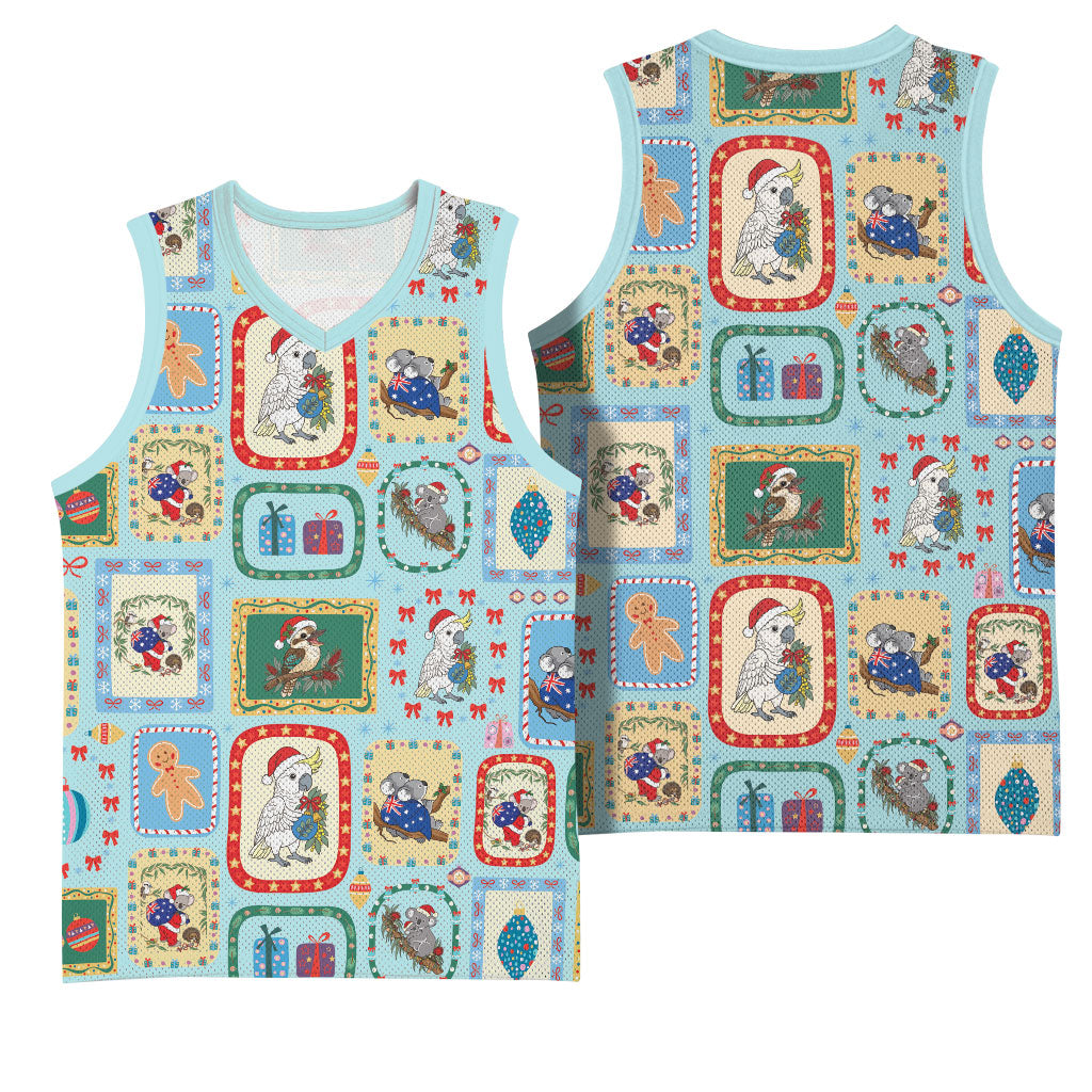 Australia Wildlife Christmas Stamp Basketball Jersey Blue Aussie Native Animal Seamless Pattern