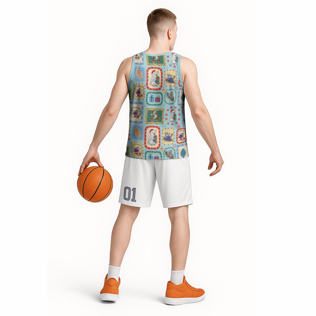 Australia Wildlife Christmas Stamp Basketball Jersey Blue Aussie Native Animal Seamless Pattern