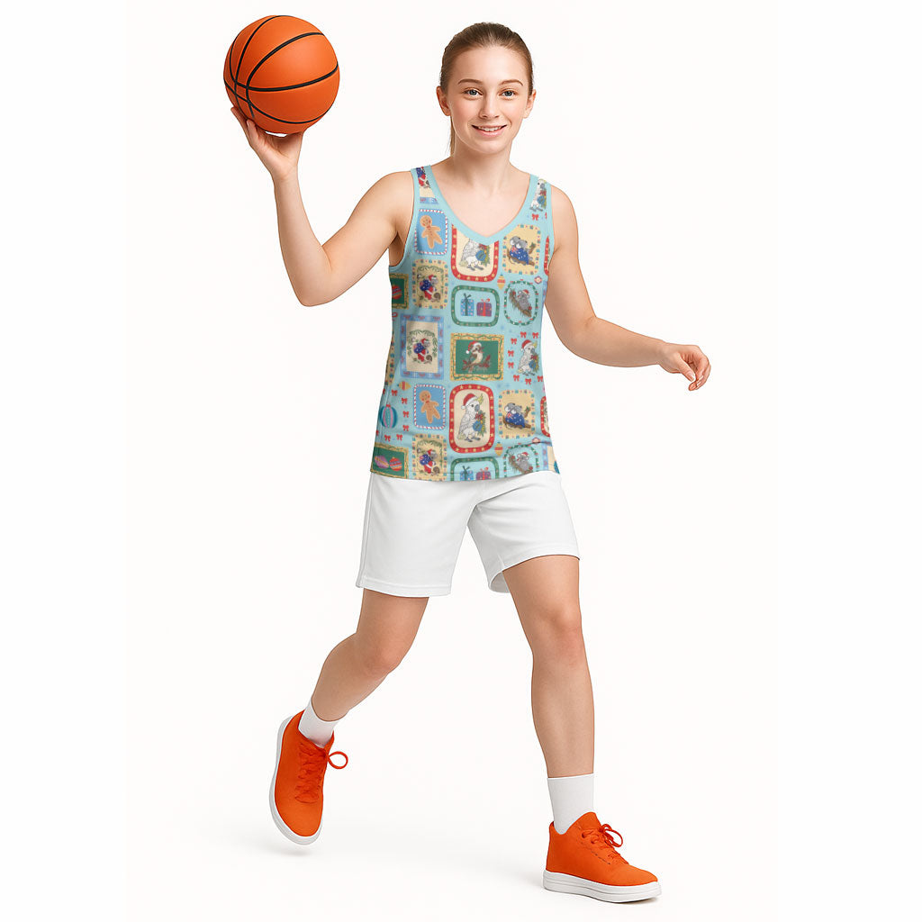 Australia Wildlife Christmas Stamp Basketball Jersey Blue Aussie Native Animal Seamless Pattern