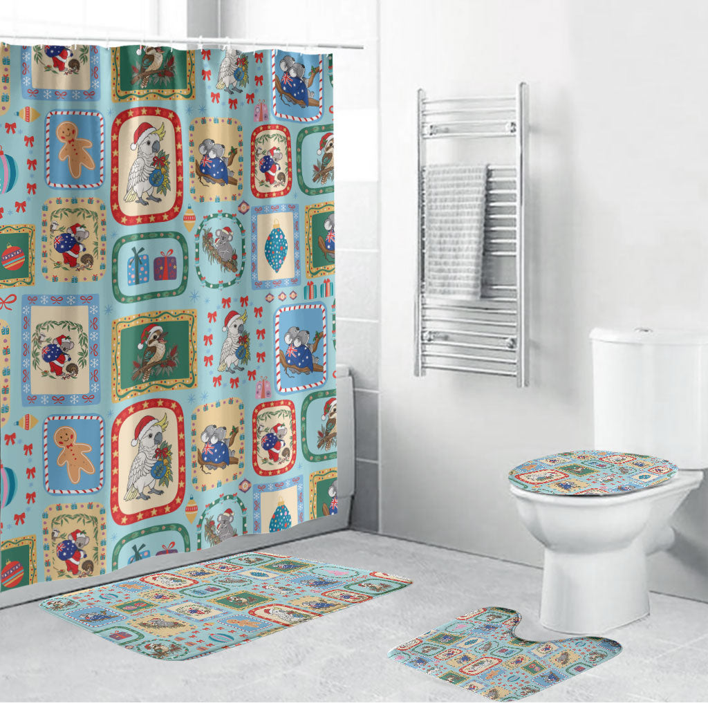 Australia Wildlife Christmas Stamp Bathroom Set Blue Aussie Native Animal Seamless Pattern
