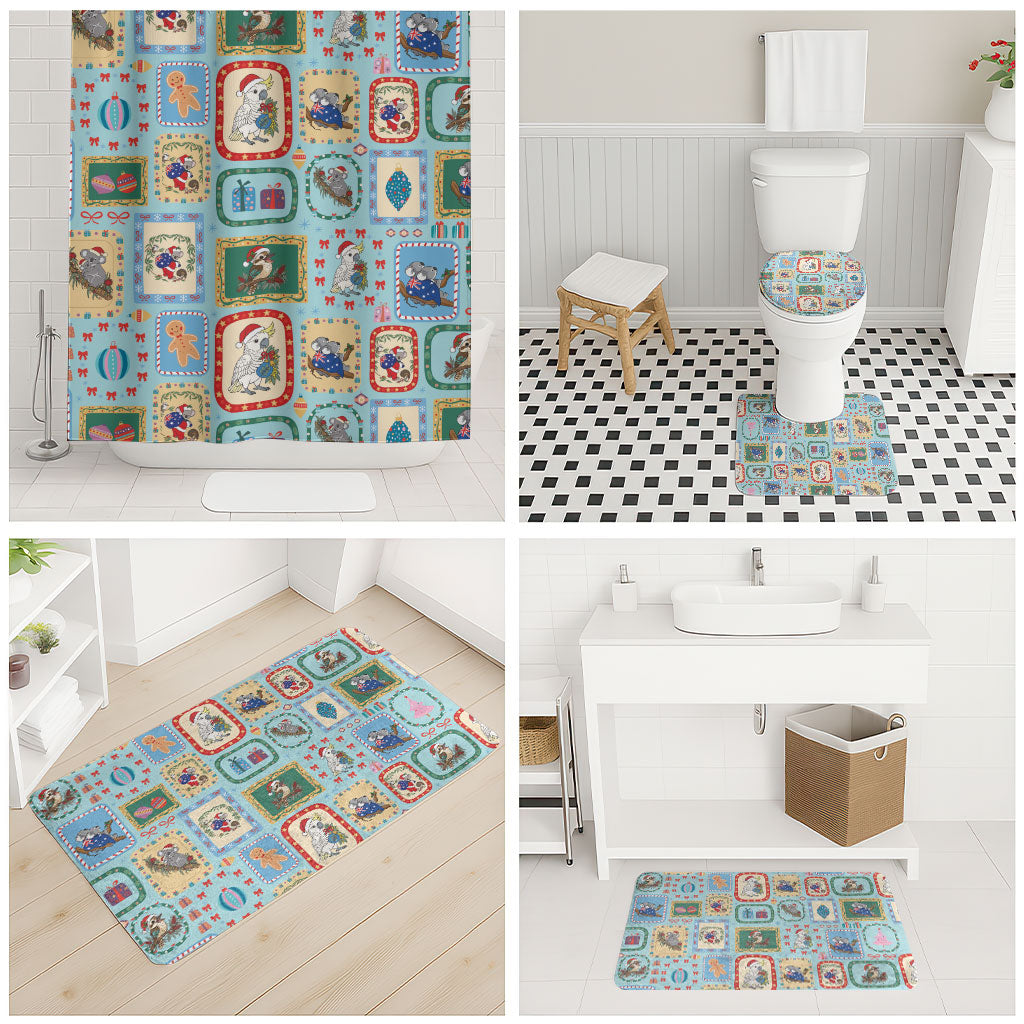 Australia Wildlife Christmas Stamp Bathroom Set Blue Aussie Native Animal Seamless Pattern