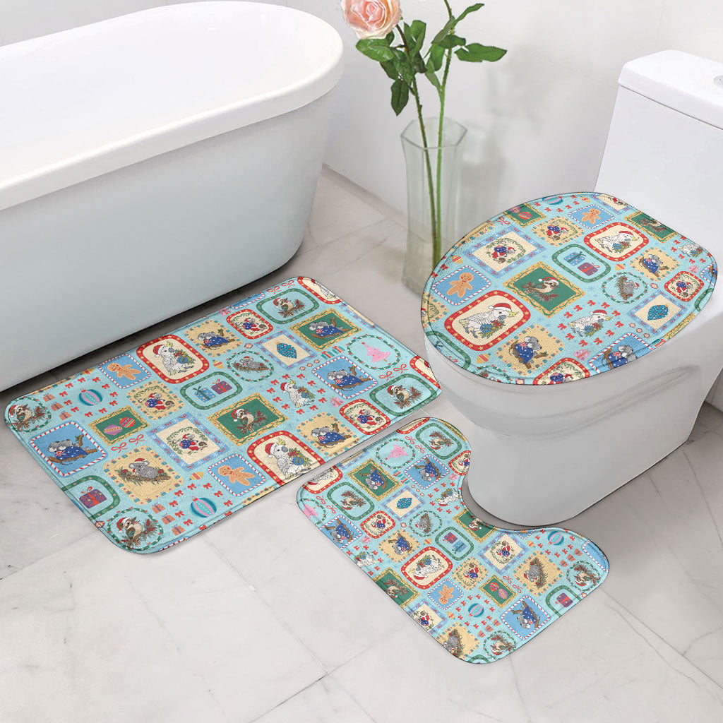 Australia Wildlife Christmas Stamp Bathroom Set Blue Aussie Native Animal Seamless Pattern