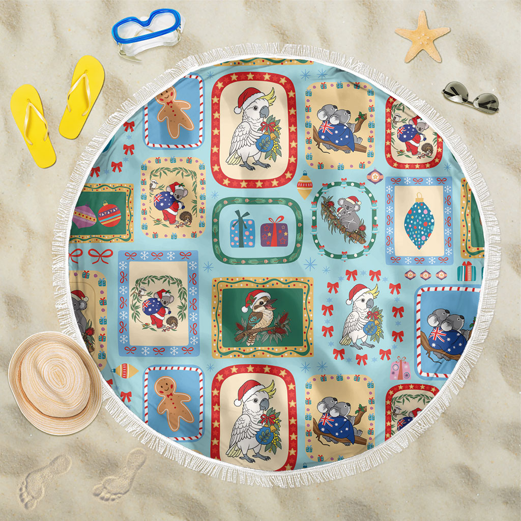 Australia Wildlife Christmas Stamp Beach Blanket Blue Aussie Native Animal Seamless Pattern
