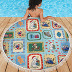 Australia Wildlife Christmas Stamp Beach Blanket Blue Aussie Native Animal Seamless Pattern