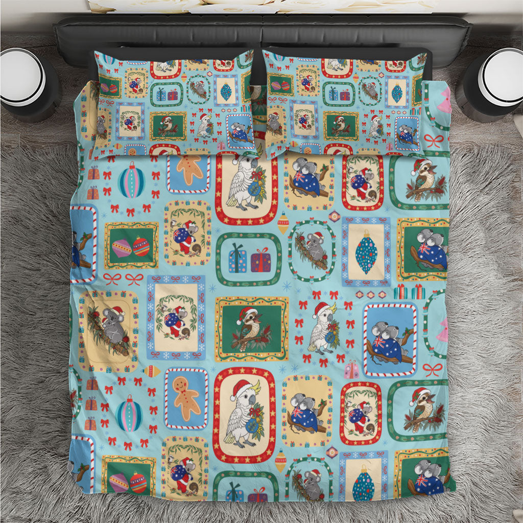 Australia Wildlife Christmas Stamp Bedding Set Blue Aussie Native Animal Seamless Pattern