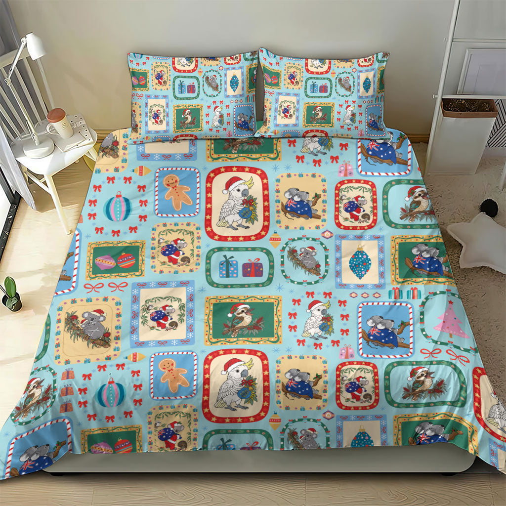 Australia Wildlife Christmas Stamp Bedding Set Blue Aussie Native Animal Seamless Pattern