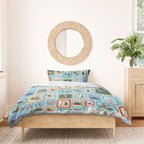 Australia Wildlife Christmas Stamp Bedding Set Blue Aussie Native Animal Seamless Pattern