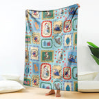 Australia Wildlife Christmas Stamp Blanket Blue Aussie Native Animal Seamless Pattern