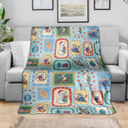 Australia Wildlife Christmas Stamp Blanket Blue Aussie Native Animal Seamless Pattern
