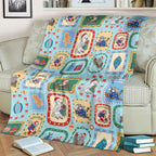 Australia Wildlife Christmas Stamp Blanket Blue Aussie Native Animal Seamless Pattern